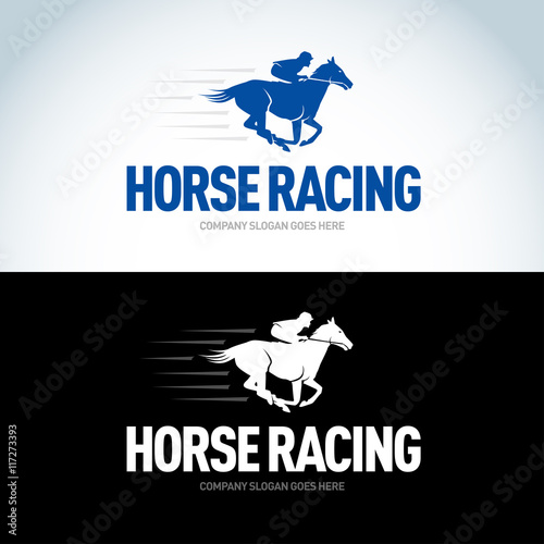 Horse Racing logotype template, color and black vector logo variations. Isolated vector illustration.