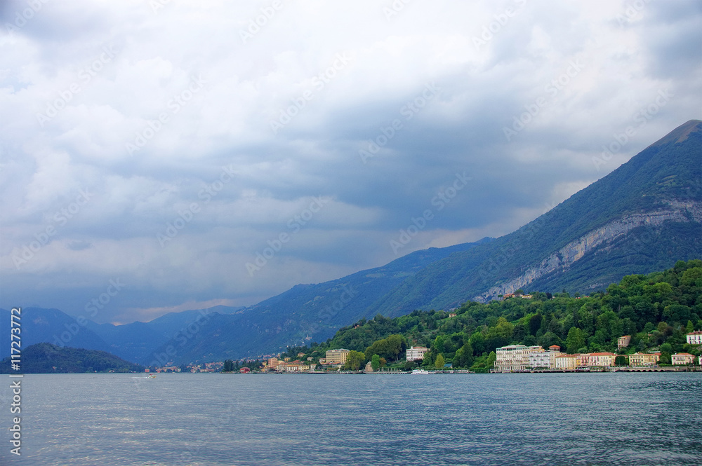 Stormy clouds over Lake Como in Italy, Europe