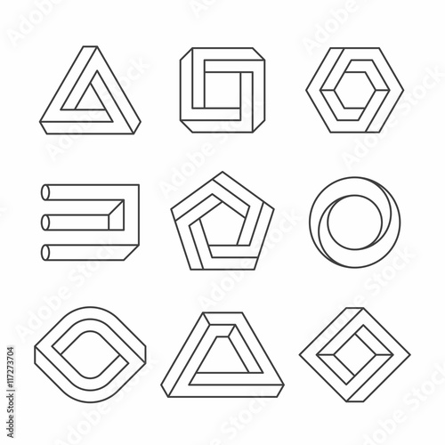 Impossible shapes, optical illusion objects