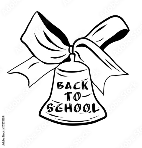 School bell with bow ribbon. Welcome back to school. Vector illustration.