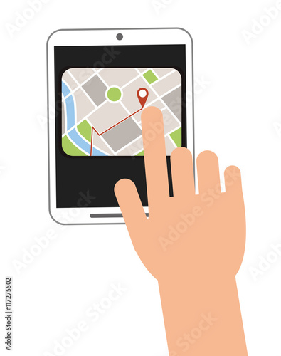 flat design hand holding modern cellphone icon vector illustration