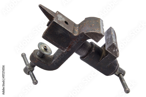 Old vise isolaed on white background