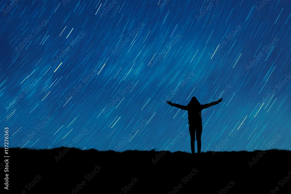 Fototapeta premium Girl watching the stars. Stars and everything else are my work.