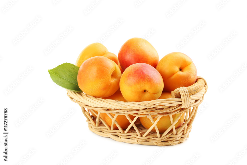 Ripe apricots fruit isolated on a white