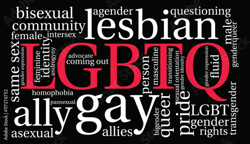 LGBTQ Word Cloud on a black background. 