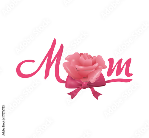 Mom and mother concept represented by text and rose icon. Isolated and flat illustration