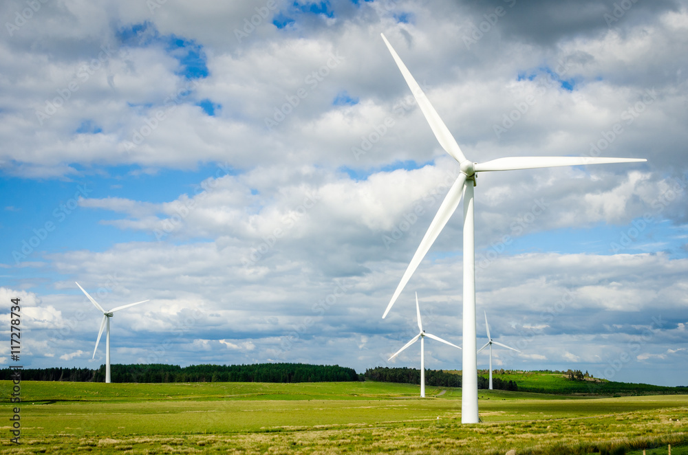 Wind Farm in the Coutryside and Cloudy Sky