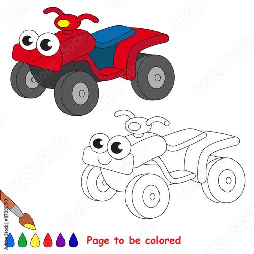 Quad bike cartoon. Page to be colored.
