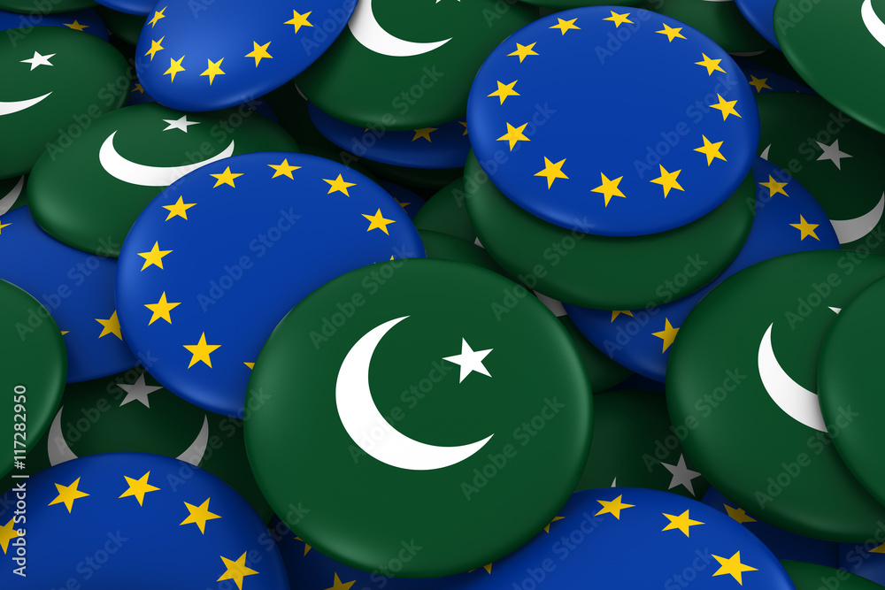 Pakistan and Europe Badges Background - Pile of Pakistani and European Flag Buttons 3D Illustration Pakistan and Europe Badges Background - Pile of Pakistani and European Flag Buttons 3D Illustration