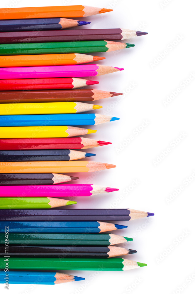 Colored pencils isolated on a white background closeup Colored pencils isolated on a white background closeup
