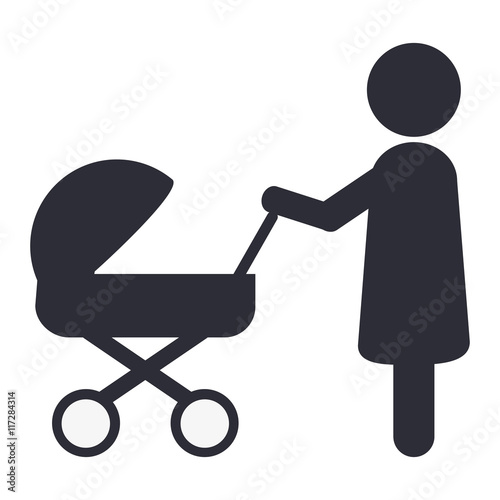 flat design woman with baby stroller icon vector illustration
