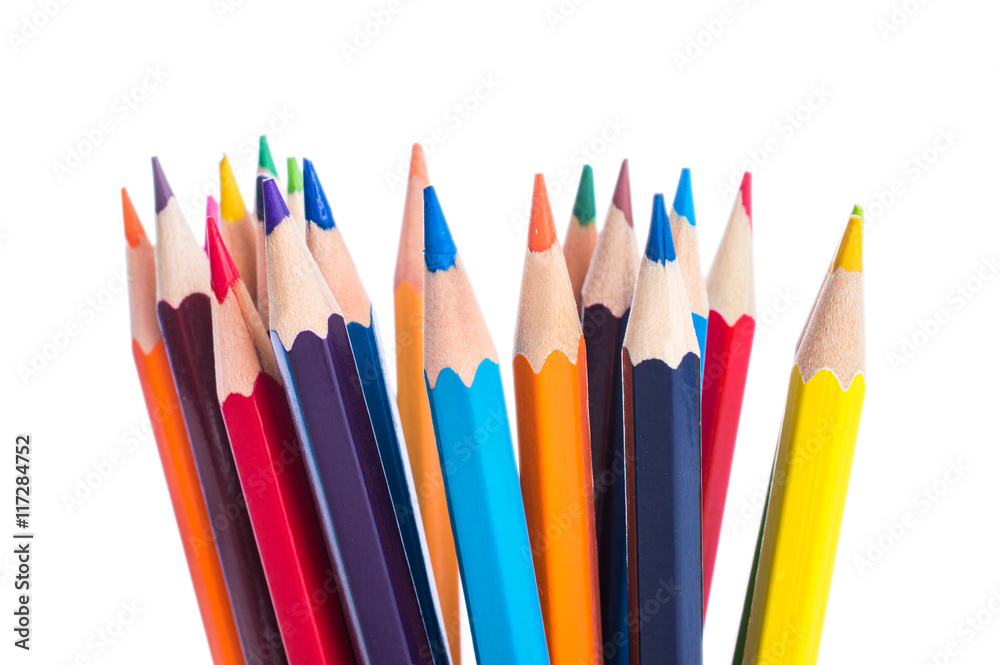 Colored pencils isolated on a white background closeup Colored pencils isolated on a white background closeup