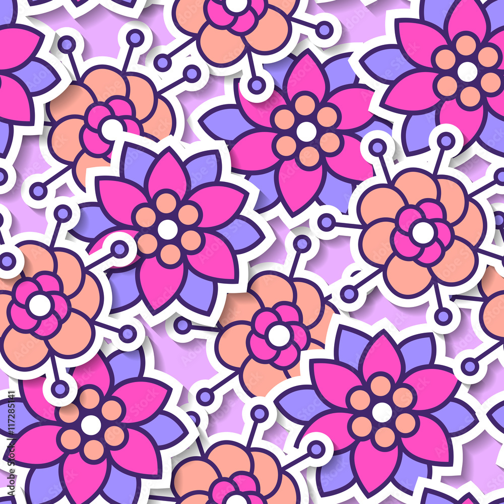 Vector flower pattern. Seamless botanic texture. Flowers cartoon Vector flower pattern. Seamless botanic texture. Flowers cartoon