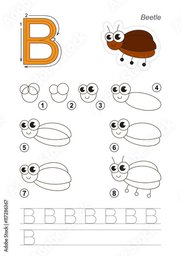 Drawing tutorial. Game for letter B. The small bug.