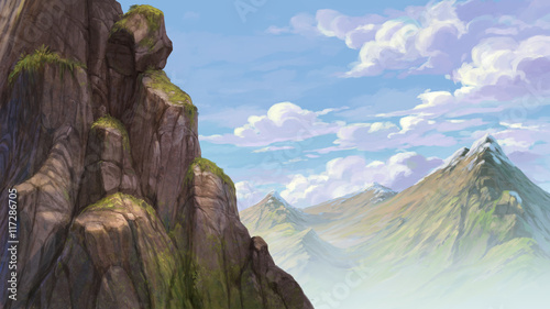 Rock and far mountain background illustration © noreefly