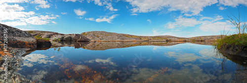 Reflection in a lake in the north. Panorama
