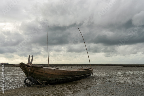 Rowing boat in the sea.