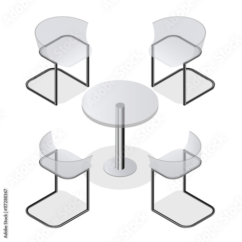 Set of transparent chairs and a round table for the kitchen inte