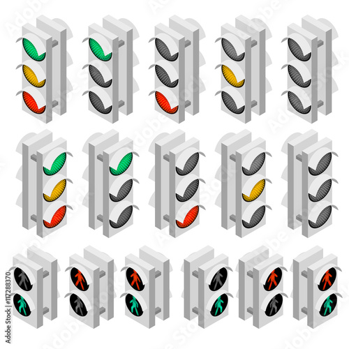 Set of white Traffic Lights for cars and pedestrians