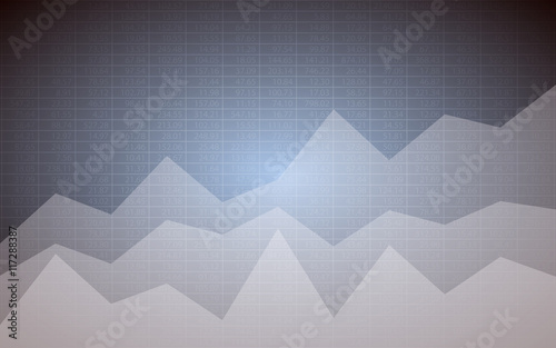 Business chart with uptrend line graph and stock numbers in bull market on gray background (vector)