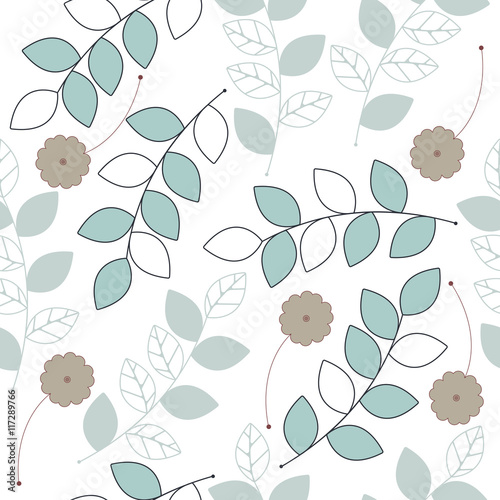 Stylish seamless pattern with flowers and leaves isolated on whi