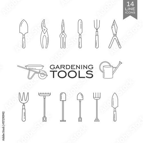 Set of line icons - gardening tools. Web site design. Web icon. Spring season gardening