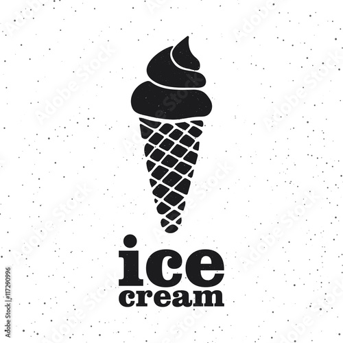 Vector illustration with ice cream. Typography poster with grunge texture.