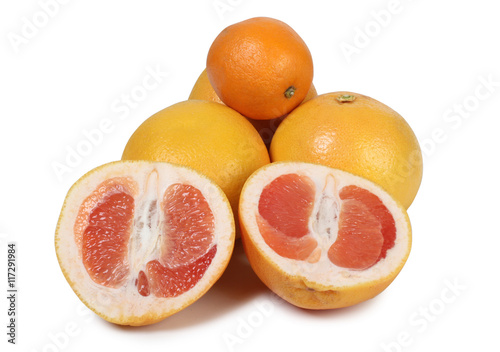 Ripe yellow grapefruit on a white background