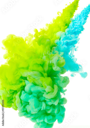 Abstract splash of blue and green paint
