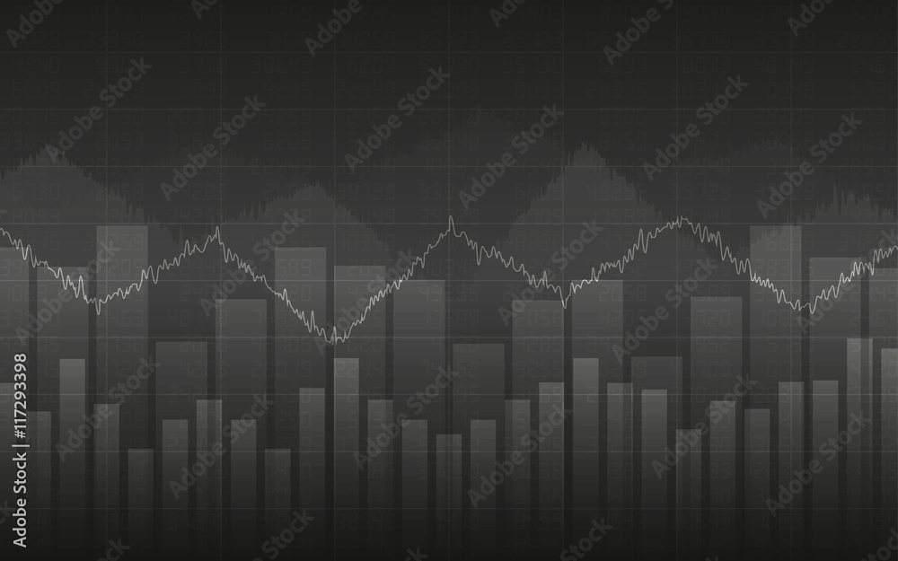 Business chart with line graph and bar chart in Sideways market on dark gray background (vector) Business chart with line graph and bar chart in Sideways market on dark gray background (vector)