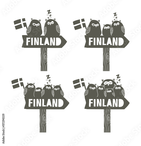 Set of way signs. Going to Finland.