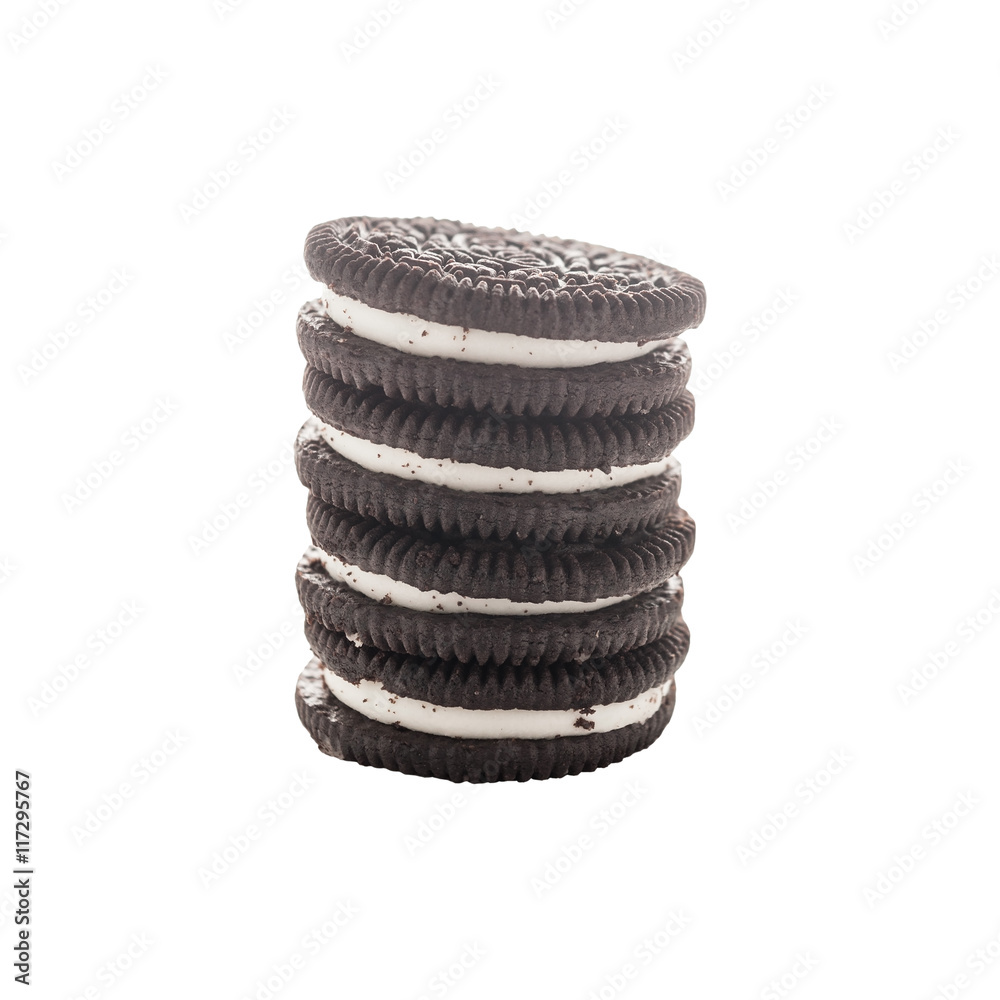 Stacked butter biscuits chocolate isolated, clipping path Stacked butter biscuits chocolate isolated, clipping path