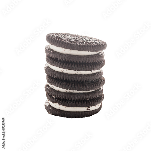 Stacked butter biscuits chocolate isolated, clipping path