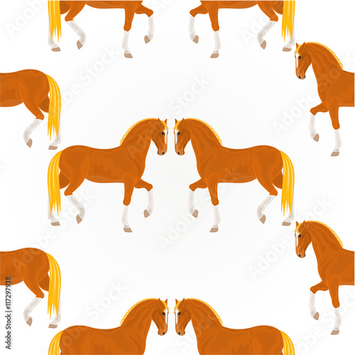Seamless texture  red horses stallions vector  illustration