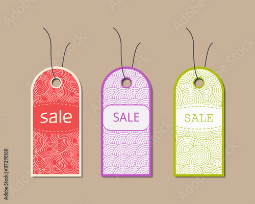 Ornate different sale tags set. Vector illustration.