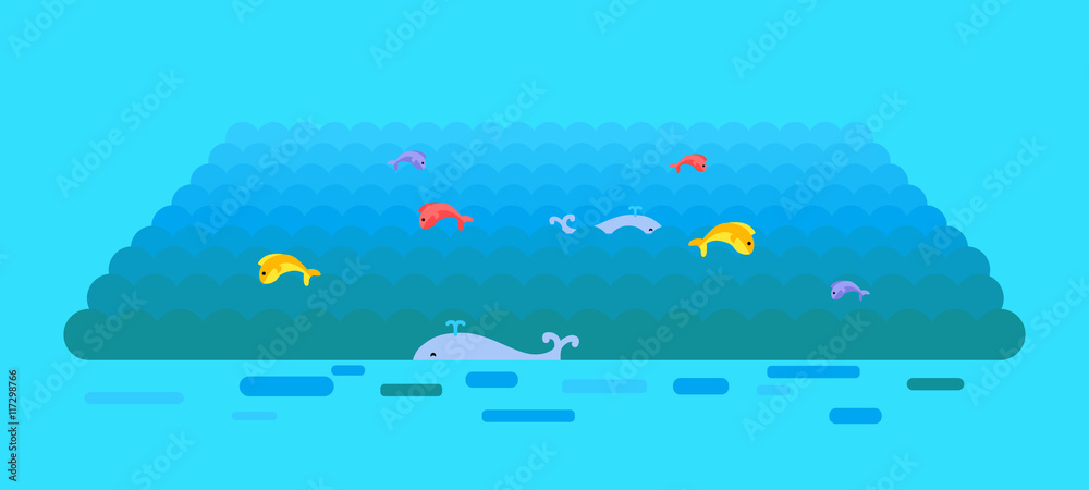 Naklejka premium Sea or Ocean Vector Template In Flat Style Design.