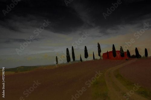 Barn in rural landscape