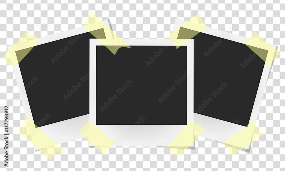 Set of realistic vector photo frames on sticky tape. Template photo design, Vector illustration Set of realistic vector photo frames on sticky tape. Template photo design, Vector illustration