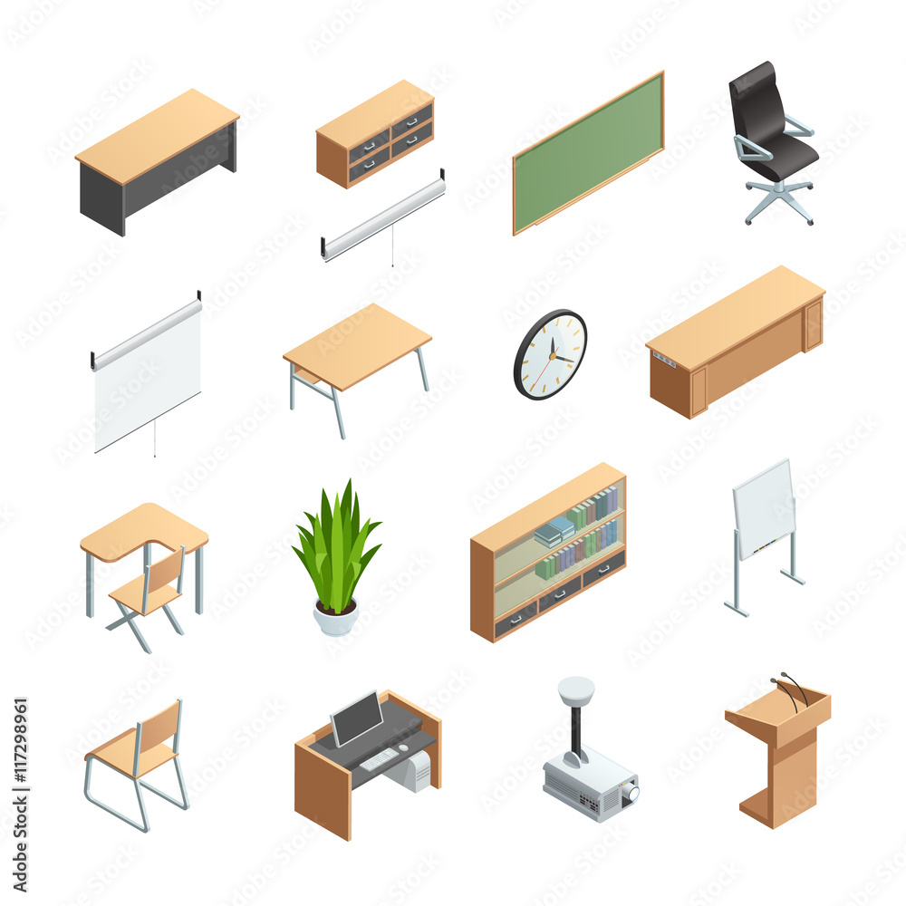 Classroom Interior Elements Icons Set