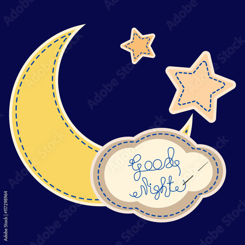 Ночное небо. Месяц, звезды и надпись Good Night