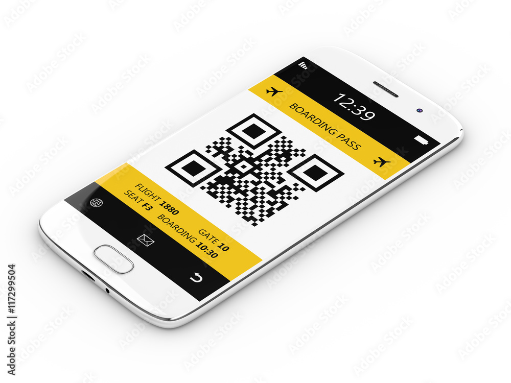 3d rendering of mobile phone with boarding pass 3d rendering of mobile phone with boarding pass