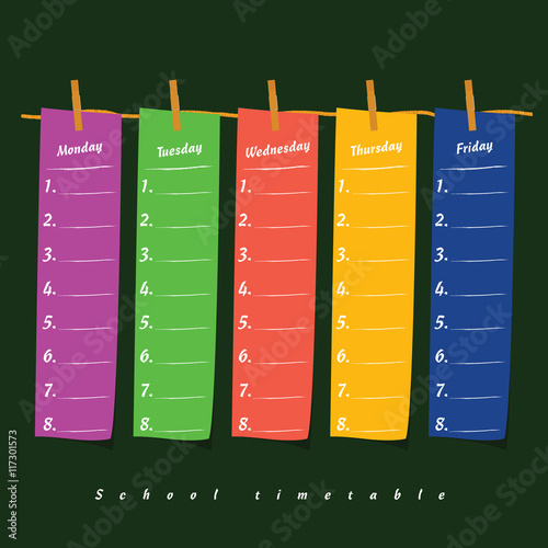 school timetable on clothespin icon illstration on green