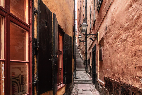 Narrow Streets of Old Town (Gamla Stan) in Stockholm, Sweden