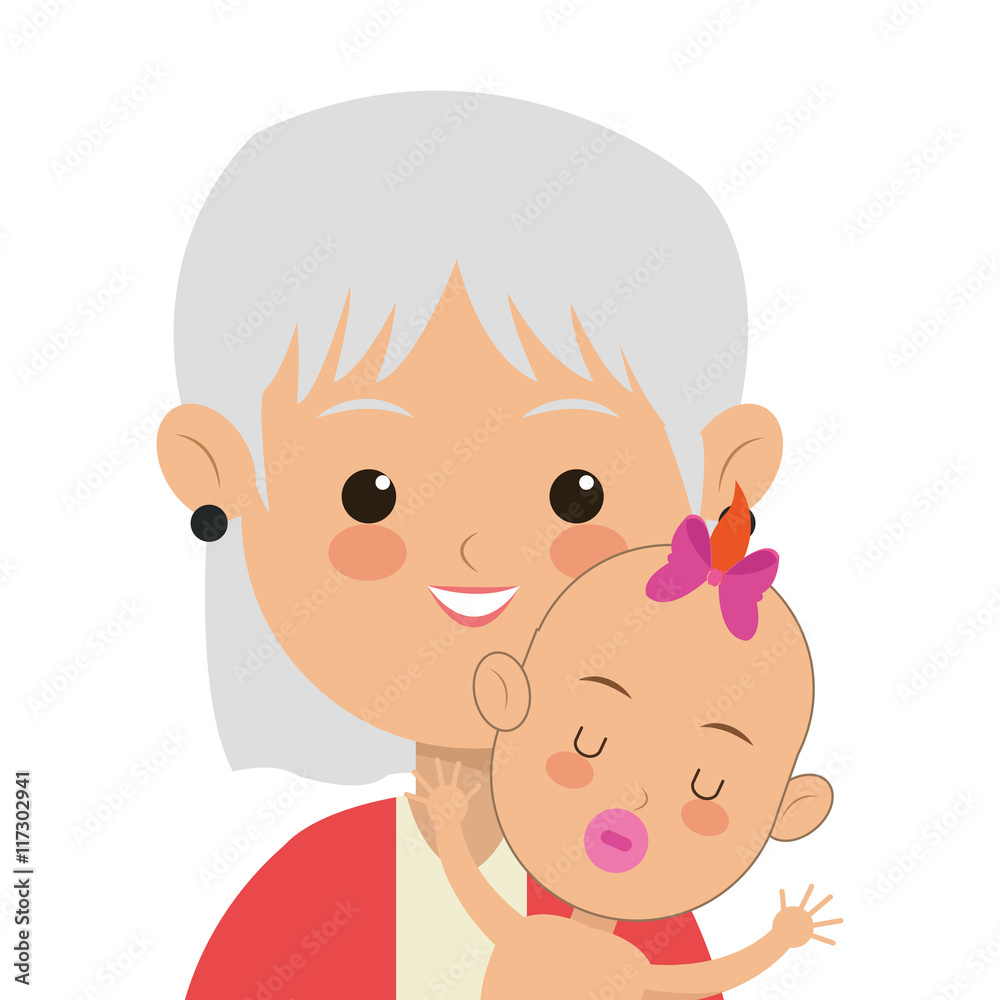 flat design elder woman carrying baby icon vector illustration