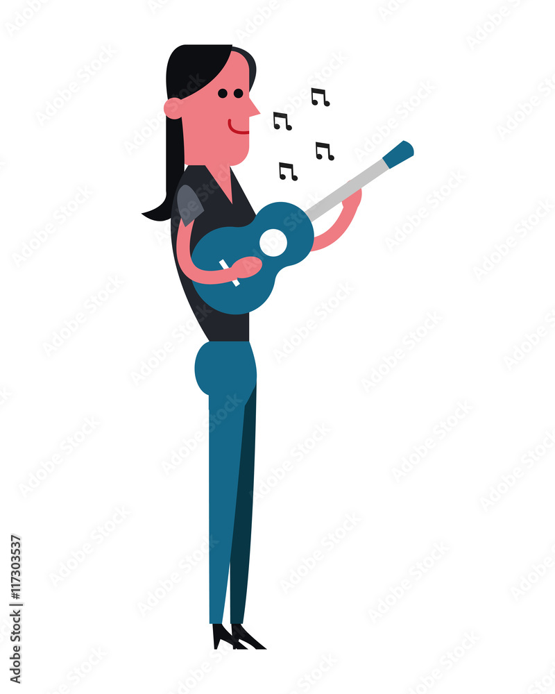 flat design woman playing guitar icon vector illustration flat design woman playing guitar icon vector illustration