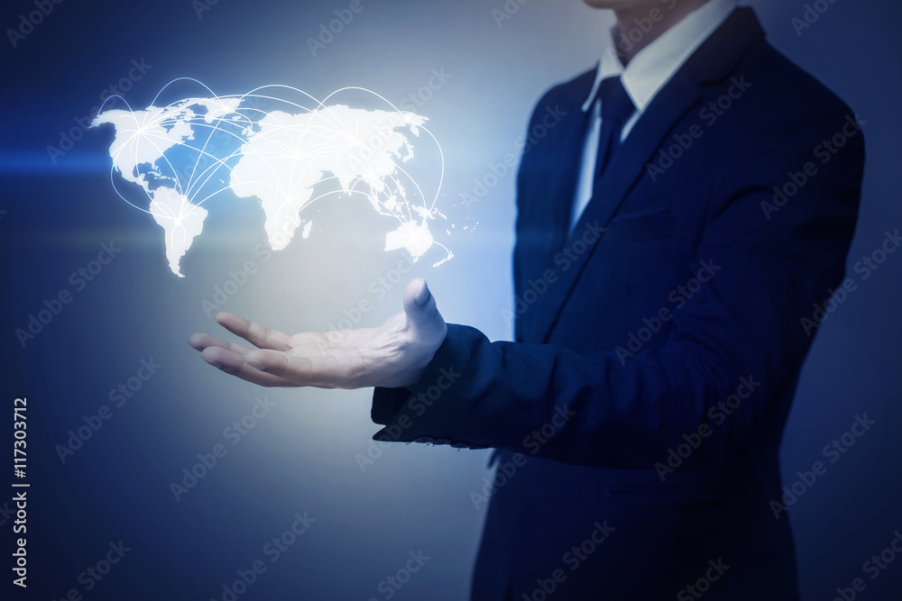 Business man and world connect Business man and world connect