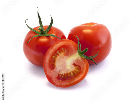 Red tomatoes isolated on white background
