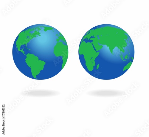 World globe vector illustration. Southern Hemisphere. North hemisphere