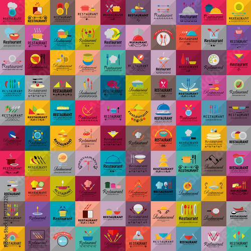 Restaurant Flat Icons Set - Isolated On Background. Vector Illustration, Graphic Design. For Web, Websites, Print, Presentation Templates, Mobile Applications And Promotional Materials