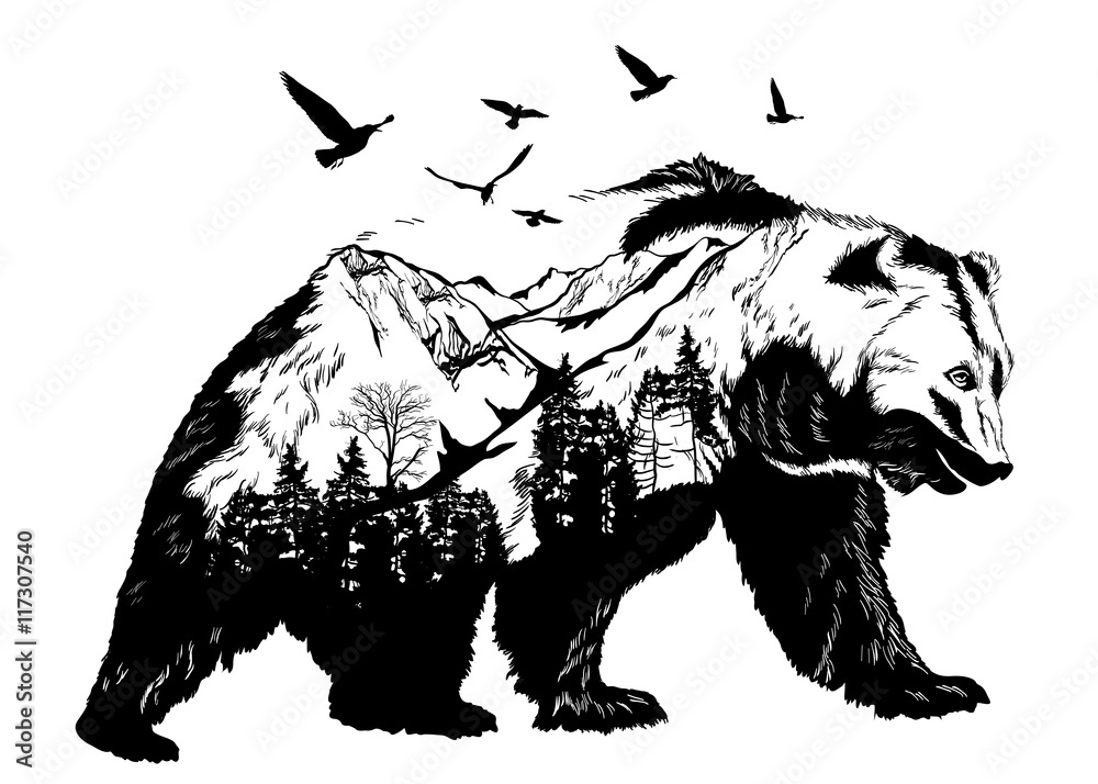 Obraz premium Ręcznie rysowane niedźwiedź do projektowania, koncepcja przyrody